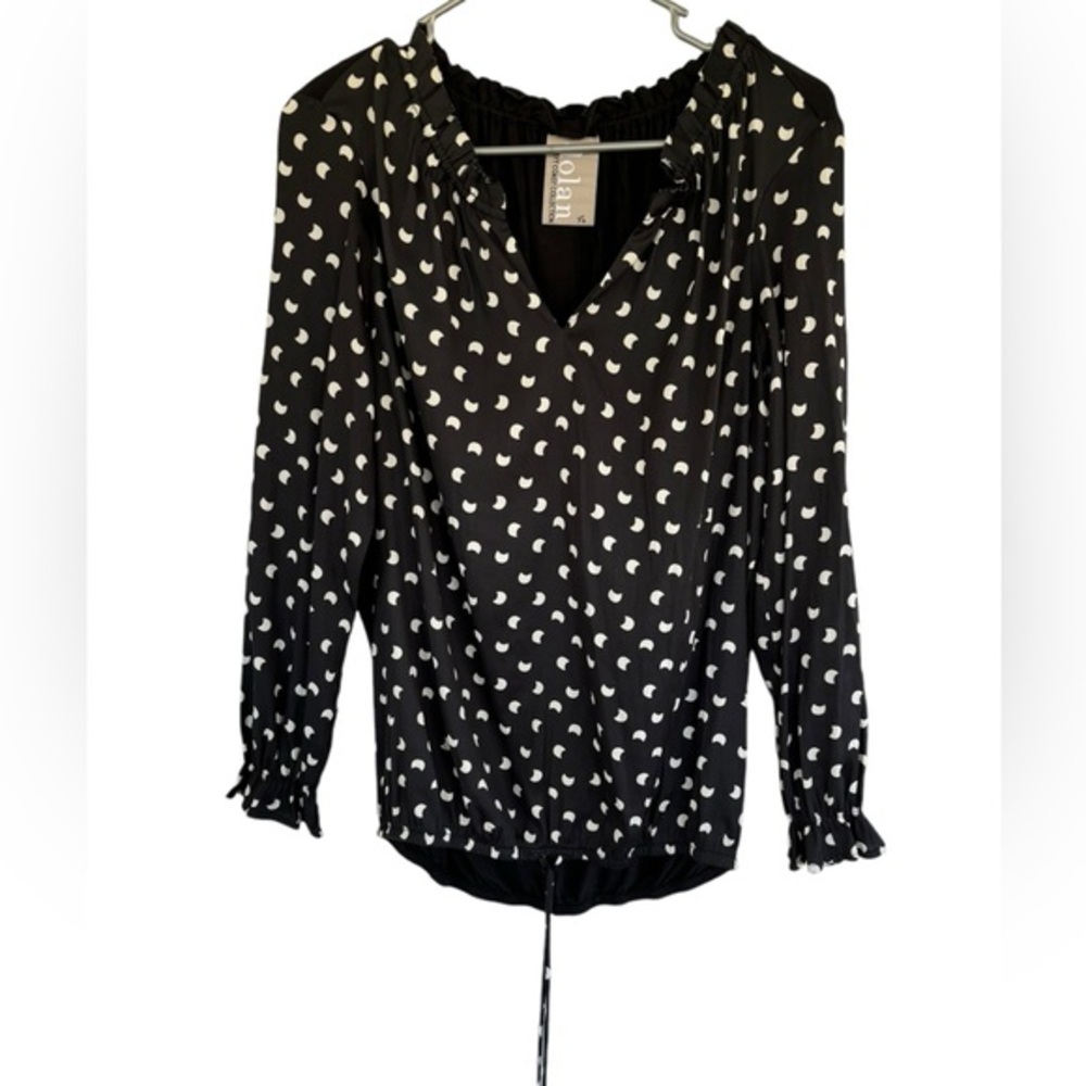 Anthropologie Dolan Blouse Top Black Ruffle Moon Print‎ French Quarter Size XS